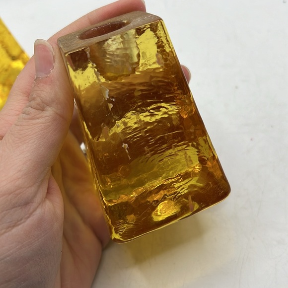 Fire & Light Citrus Yellow Gold Candle Holders Art Glass Collectible Decor Set 2 - Picture 11 of 16